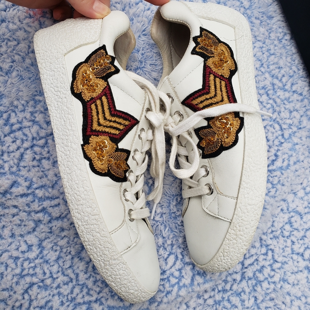 ASH white/gold leather sneakers casual embroidered